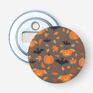 Helloween pattern pumpkin, bat, autumn leaves. bottle opener