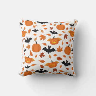 Helloween pattern | pumpkin, bat, autumn leaves. cushion