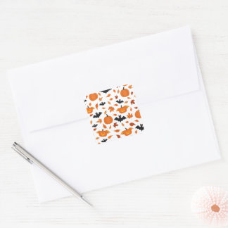 Helloween pattern | pumpkin, bat, autumn leaves. square sticker