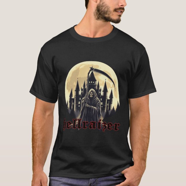 HellRaizer Reaper with Castle and Moon T-Shirt (Front)