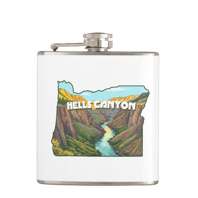 Hells Canyon Oregon Map Hip Flask (Front)