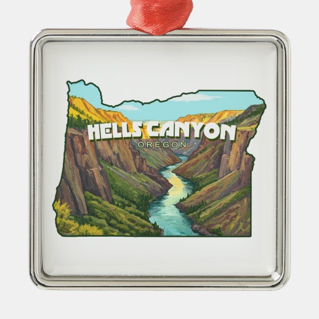 Hells Canyon Oregon Map Metal Tree Decoration (Front)