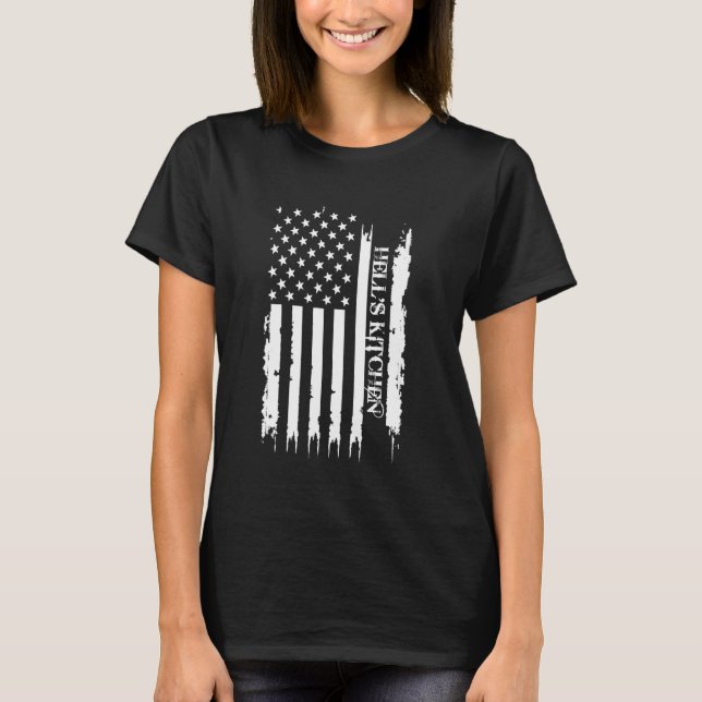Hell's Kitchen United States Distressed w US Flag T-Shirt (Front)