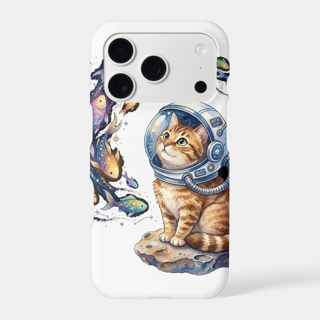 Helmet Cat Watching Fish iPhone Case (Back)