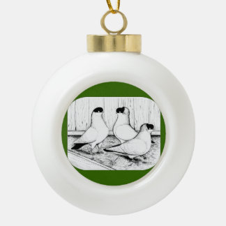 Helmet Pigeon Trio Ceramic Ball Christmas Ornament
