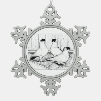 Helmet Pigeon Trio Snowflake Pewter Christmas Ornament