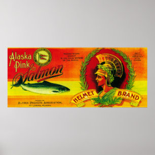 Helmet Salmon Can LabelLoring, AK Poster