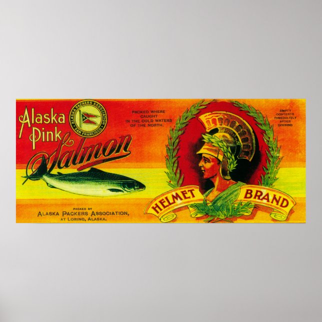 Helmet Salmon Can LabelLoring, AK Poster (Front)