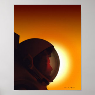 Helmeted Astronaut Against the Sun Poster
