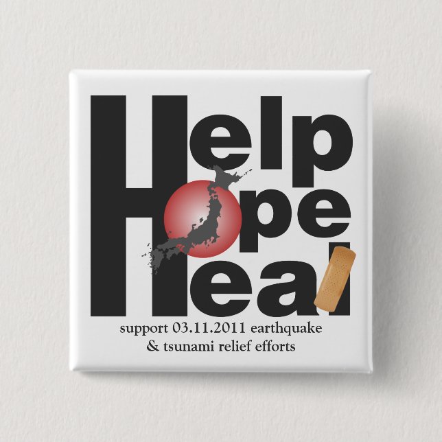 HELP. HOPE. HEAL. 15 CM SQUARE BADGE (Front)