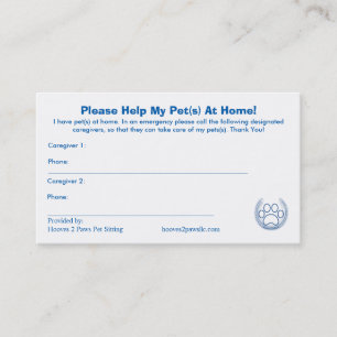 “HELP! I have Pets At Home” Pet Alert Card Bus