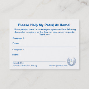“HELP! I have Pets At Home” Pet Alert Card Lar