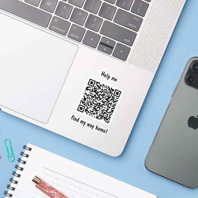 Help Me Find My Way Home QR Code Square Sticker (Laptop w/ iPhone)