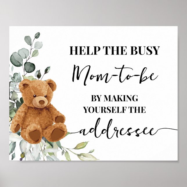 Help Mum Make Yourself Addressee Bear Shower Poster (Front)