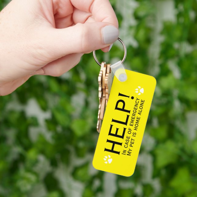 Help pet home alone emergency contact personalised key ring (Hand)