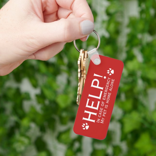 Help pet home alone emergency contact personalised key ring (Hand)