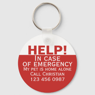 Help pet home alone emergency contact personalised key ring