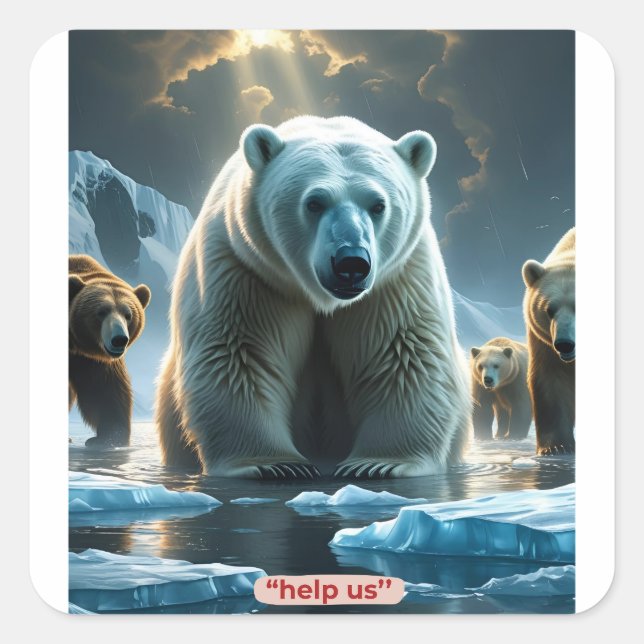 Help Us – Polar Bears on Thin Ice  Square Sticker (Front)