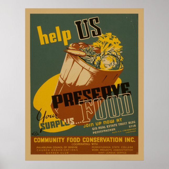Help Us Preserve Your Surplus Food WPA Poster (Front)