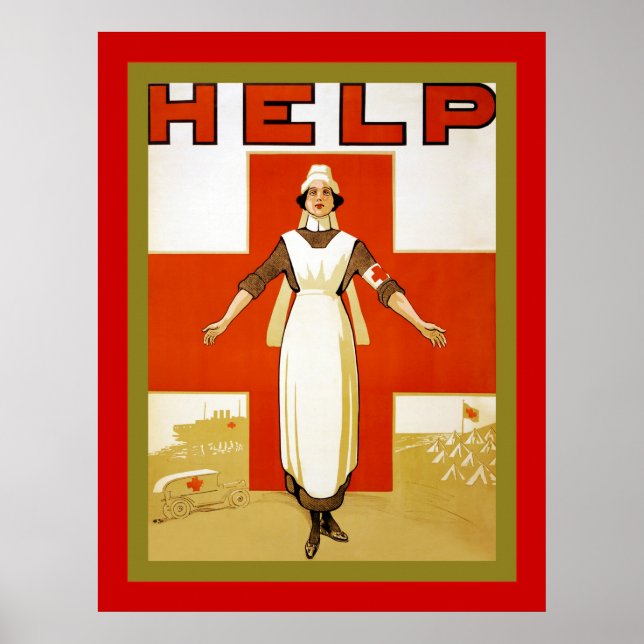 Help ~ Vintage Nurse ~ World War 1 Poster (Front)