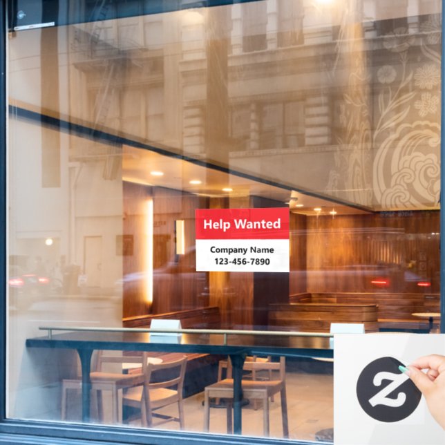 Help Wanted Red & White Company Name Phone Number (Cafe Window)