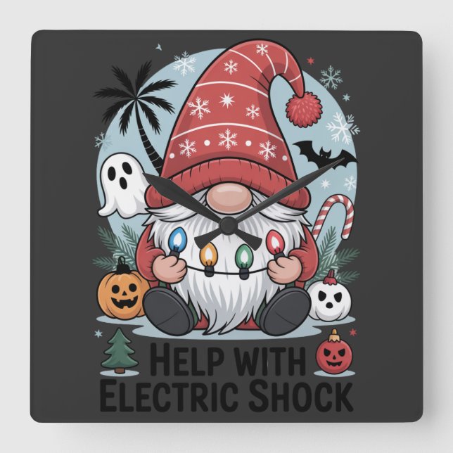 Help With Electric Shock – Funny Christmas  Square Wall Clock (Front)