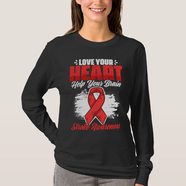 Help Your Brain Stroke Survivor Red Ribbon Stroke  T-Shirt (Front)
