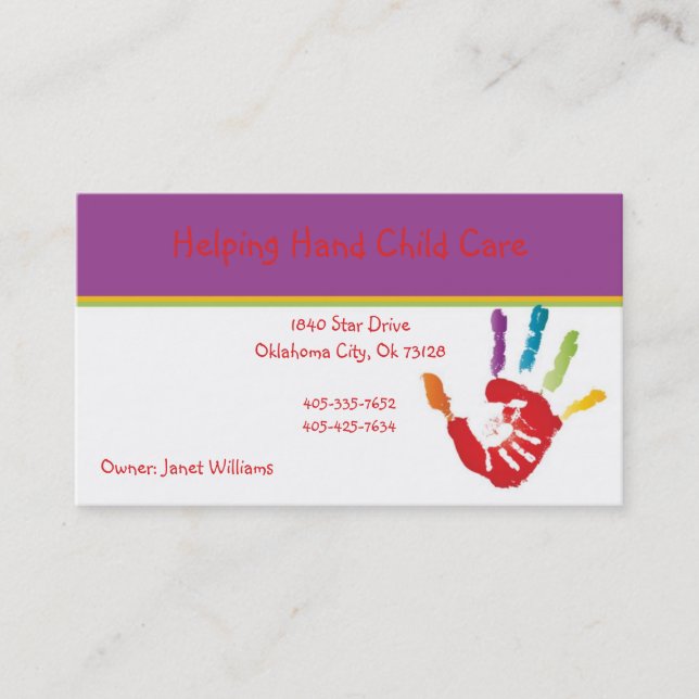 Helping Hand Child Care Business Card (Front)