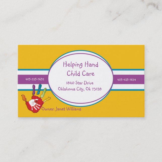 Helping Hand Child Care Business Card (Front)