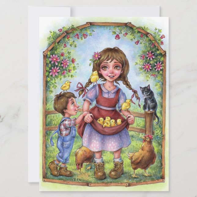 Helping Hands Farm Kids Garden Cat Chicks Art Card (Front)
