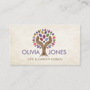 Helping Hands Tree - watercolor leaves Business Ca Card