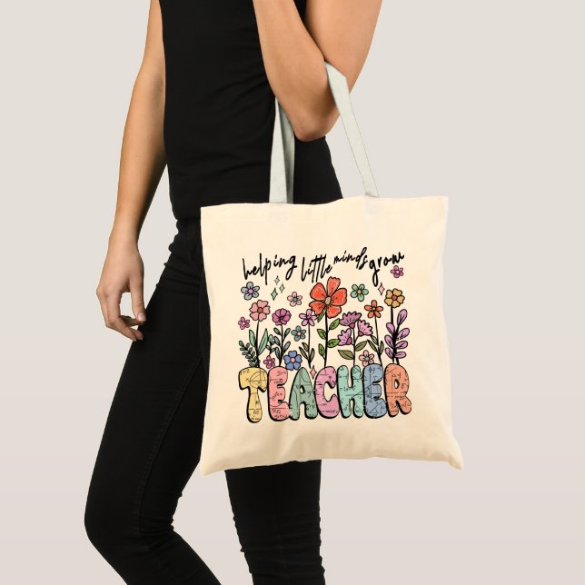 "Helping Little Minds Grow" Teacher Tote Bag (Front (Product))