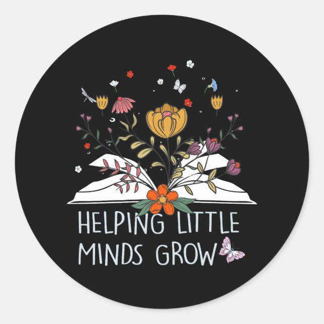 Helping Little Minds Grow Wildflowers Teacher Back Classic Round Sticker (Front)