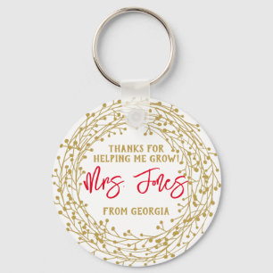 Helping me grow teacher appreciation gold wreath key ring