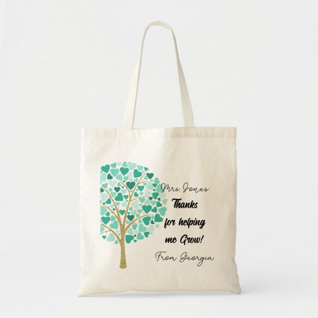 Helping me grow teacher appreciation trees tote bag (Front)