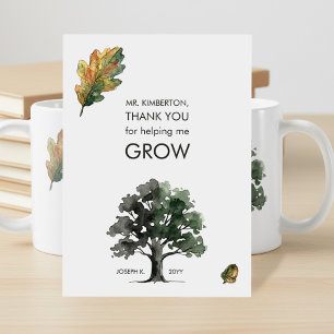 Helping Me Grow Watercolor Oak Tree Teacher Thank You Card