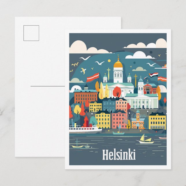 Helsinki Finland Art Vintage Travel Illustration Postcard (Front/Back)