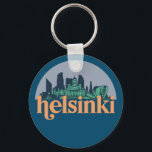 Helsinki Finland City Skyline Retro Cityscape Art Key Ring<br><div class="desc">Vintage and retro city design with beautiful skyline, tourist attraction and cityscape art. Cool skyscraper and building silhouette illustration merchandise for tourist and traveller. Perfect as souvenir to bring back home when travelling around the world. Save the memory of your travel and vacation with family and friends. Background colour can...</div>