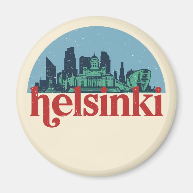 Helsinki Finland City Skyline Vintage Cityscape Magnet (Front)