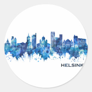 Helsinki Finland Skyline Blue Classic Round Sticker