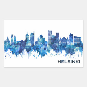 Helsinki Finland Skyline Blue Rectangular Sticker