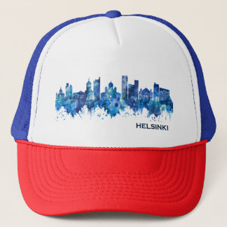 Helsinki Finland Skyline Blue Trucker Hat