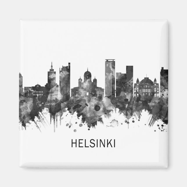 Helsinki Finland Skyline BW Magnet (Front)