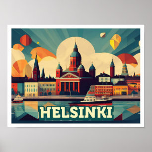 Helsinki Finland Travel artistic colourful Poster