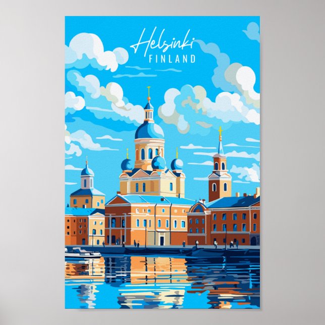 Helsinki Finland vintage travel illustration Poster (Front)