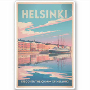Helsinki Finland Waterfront Travel Art Vintage