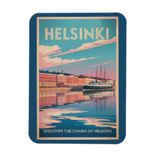 Helsinki Finland Waterfront Travel Art Vintage Magnet