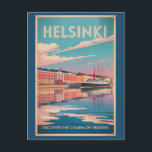 Helsinki Finland Waterfront Travel Art Vintage Postcard<br><div class="desc">Helsinki retro vector travel design. From the iconic Helsinki Cathedral to the historic Suomenlinna Fortress,  the city offers a perfect mix of modern innovation and timeless beauty.</div>