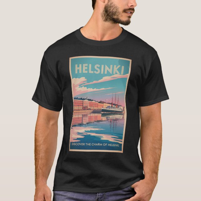Helsinki Finland Waterfront Travel Art Vintage T-Shirt (Front)