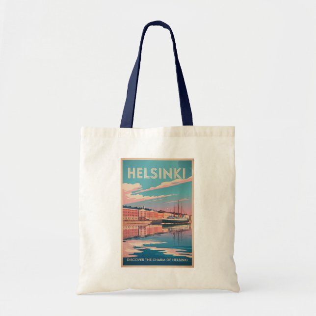 Helsinki Finland Waterfront Travel Art Vintage Tote Bag (Front)